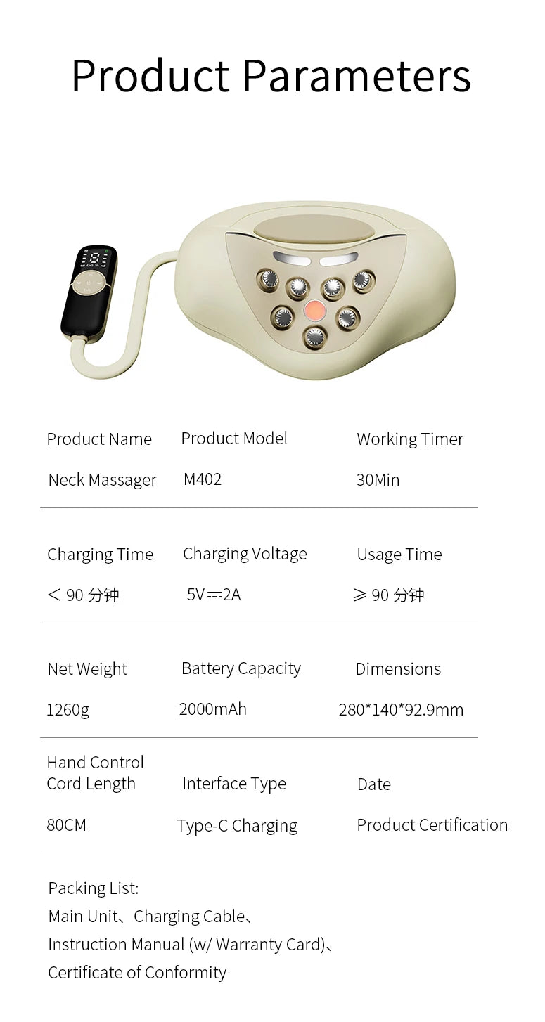 4-in-1 Rechargeable Neck Massage Pillow with Cervical Traction