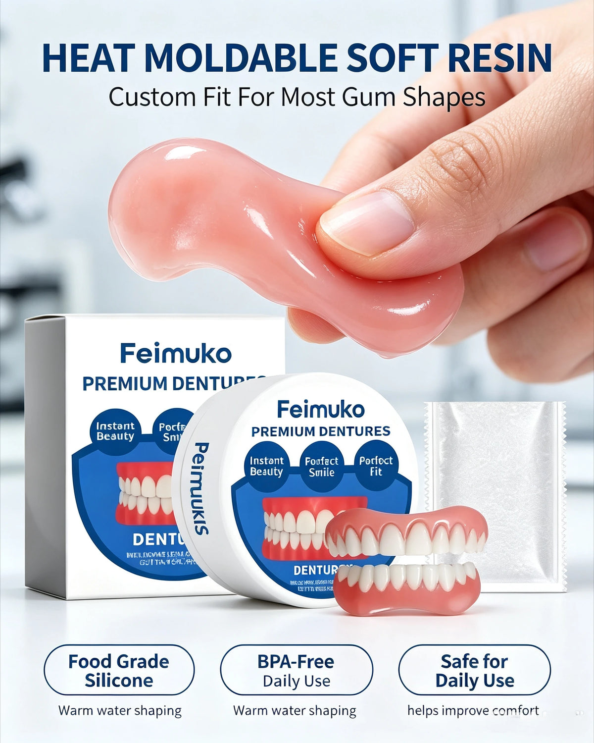 Instant Comfort Silicone Snap-On Dentures for Natural Smile
