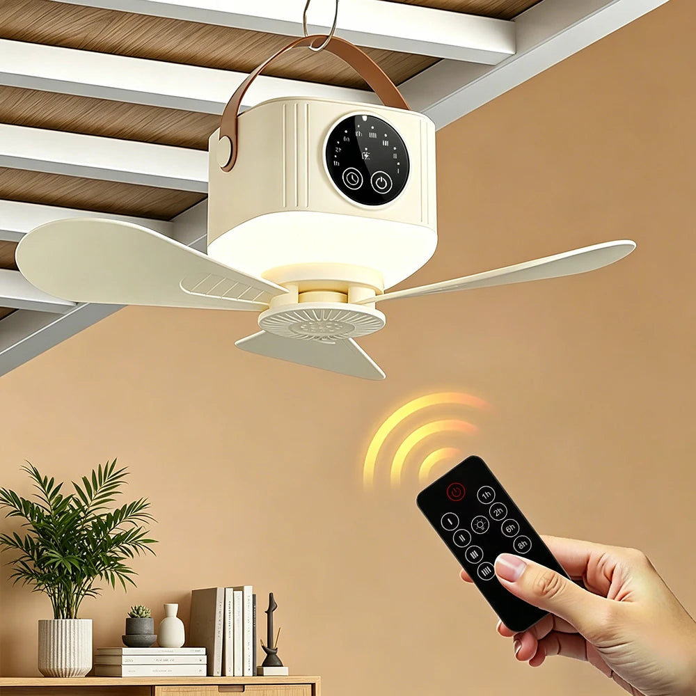Portable Rechargeable Ceiling Fan with LED Light and Remote - 7