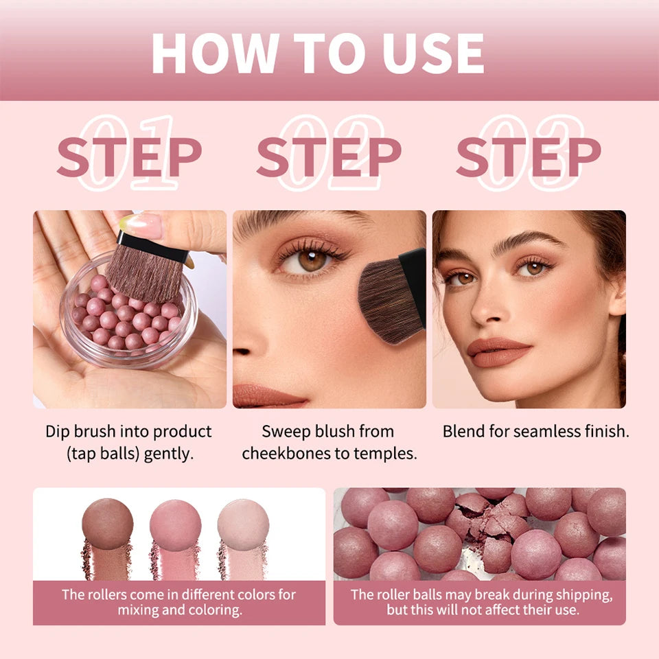 Spherical Shimmer Powder Blush Beads with Applicator