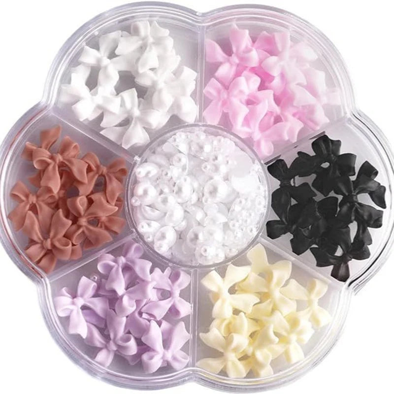 3D Mixed Nail Art Decoration Set with Bows, Flowers, and Pearls