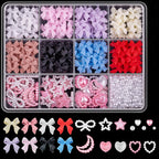 3D Mixed Nail Art Decoration Set with Bows, Flowers, and Pearls