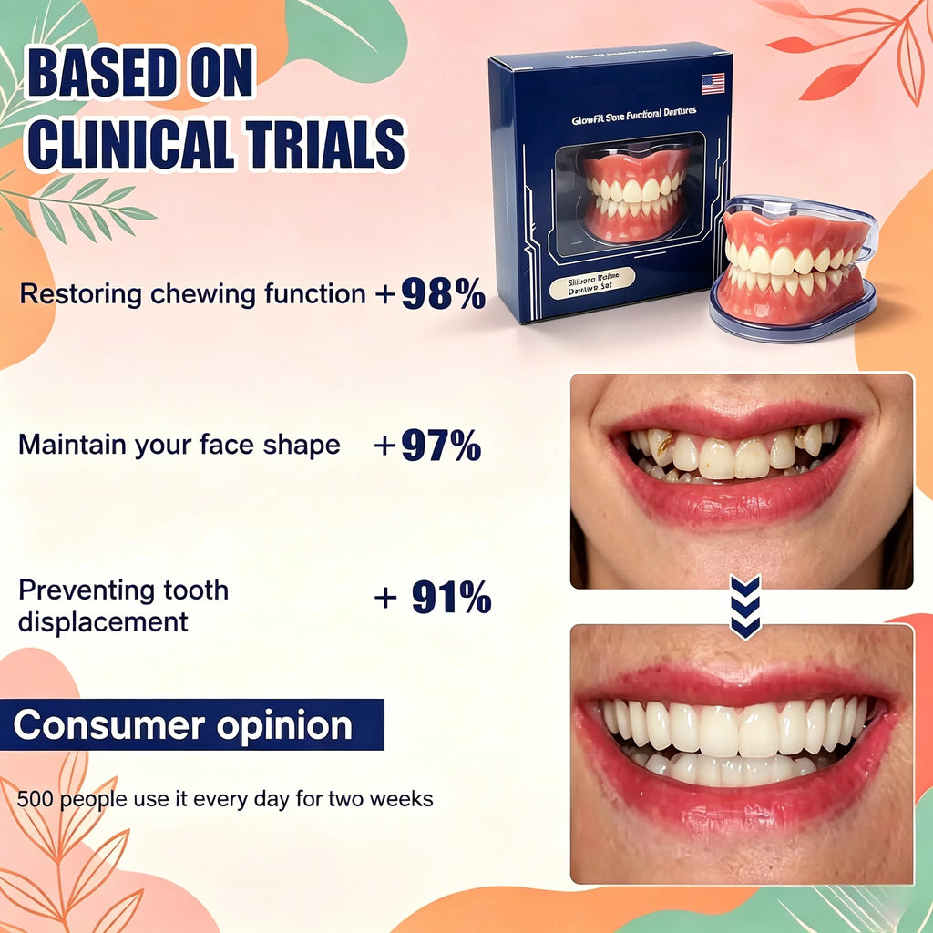 Instant Smile Cosmetic Dentures with Comfortable Silicone Gum Base
