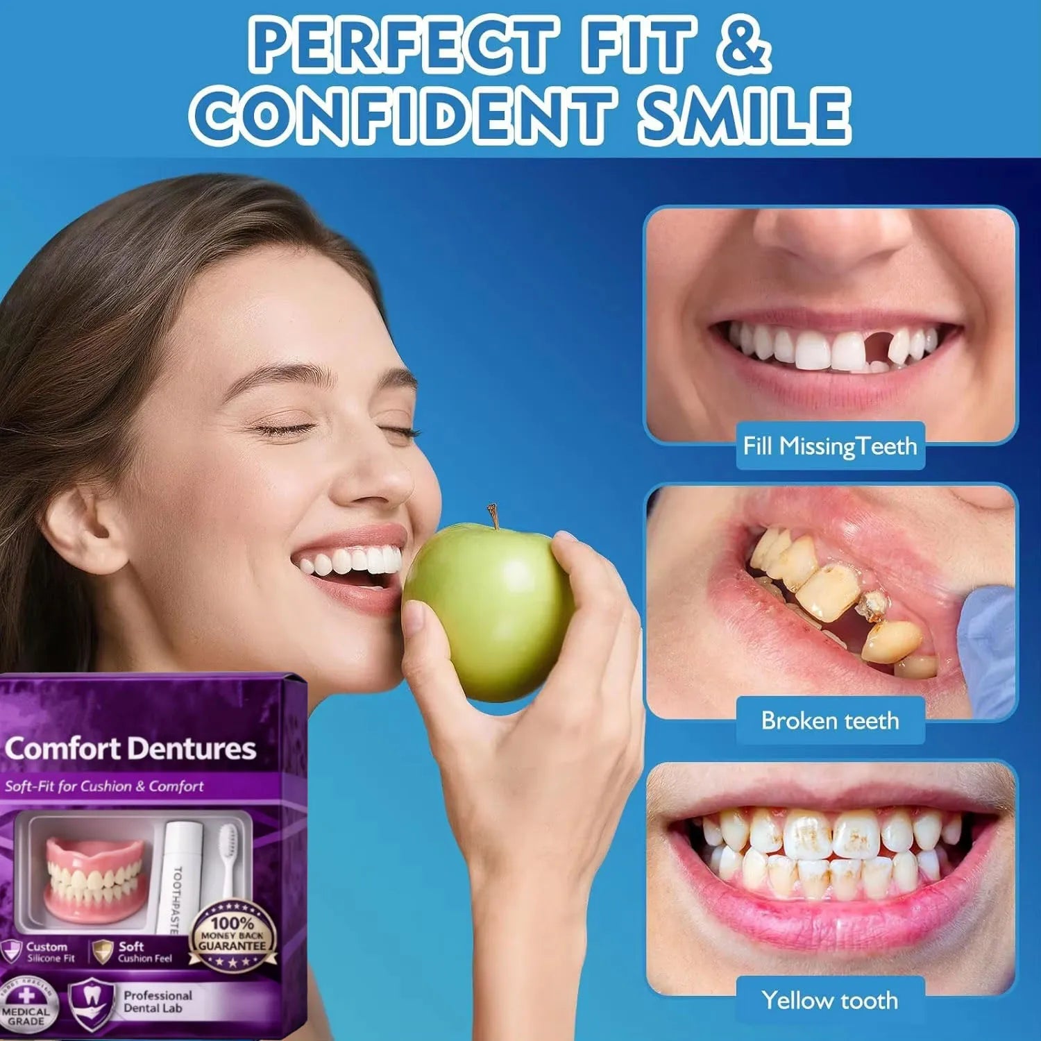 Moldable Silicone Instant Denture Set with Toothpaste and Toothbrush - 2