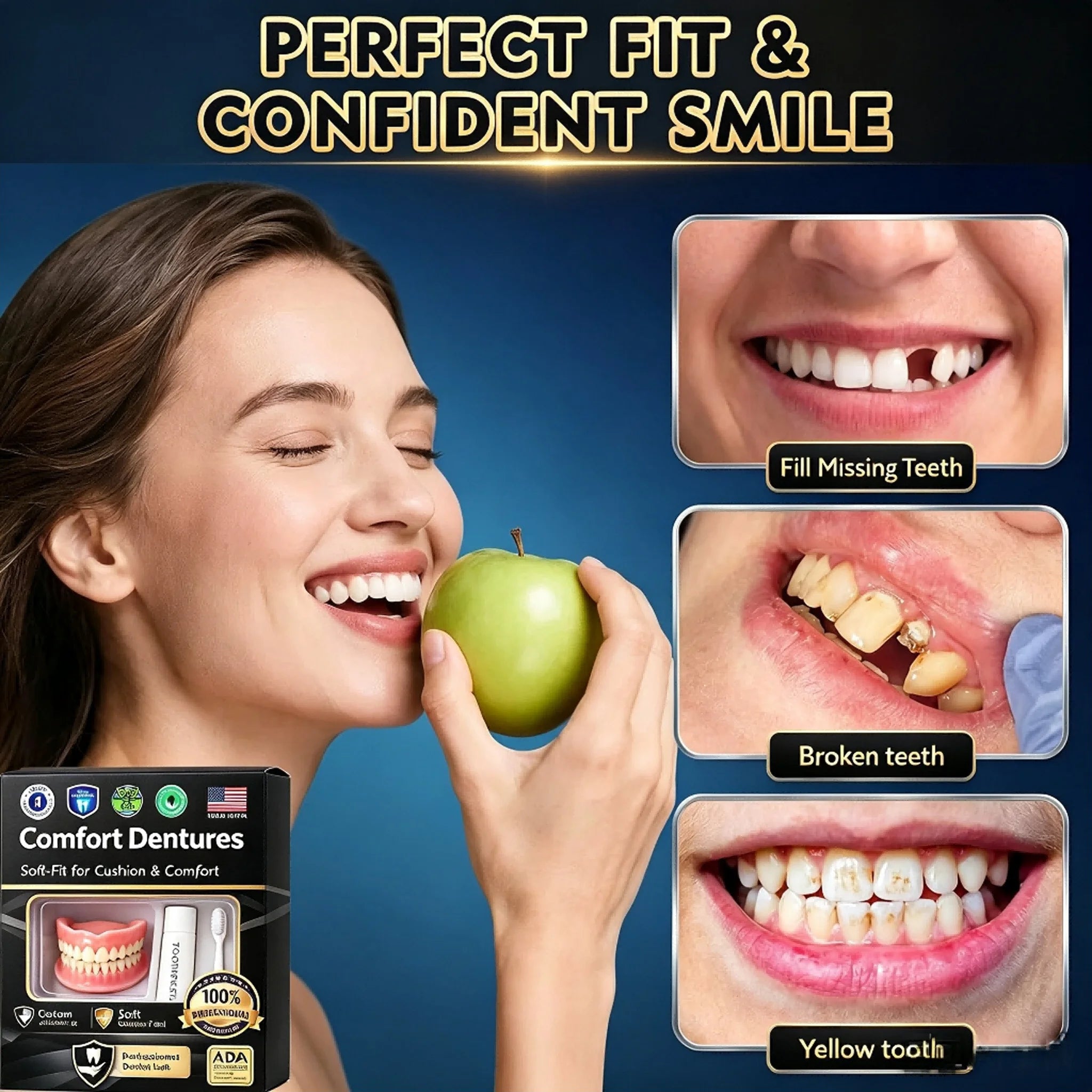 Adjustable Silicone Cosmetic Denture Set for Natural Smile Restoration