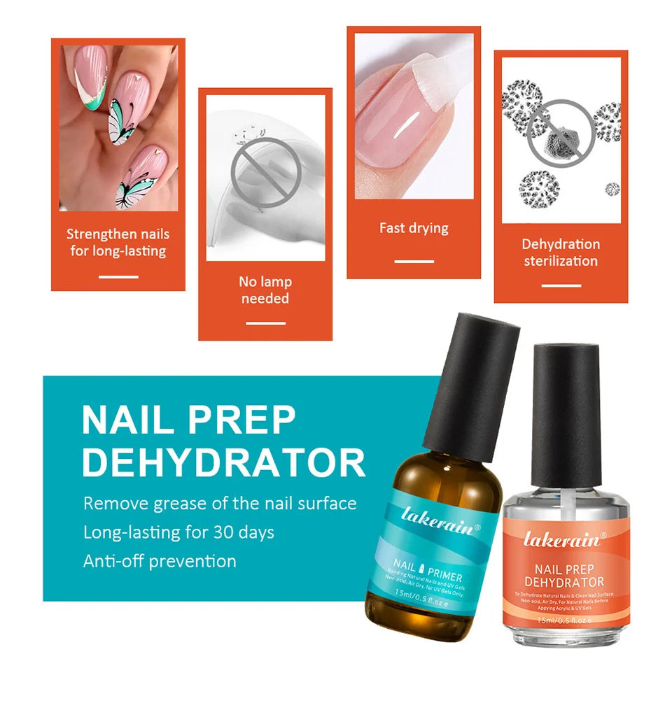 Nail Prep Dehydrator and Primer Set for Professional Manicure