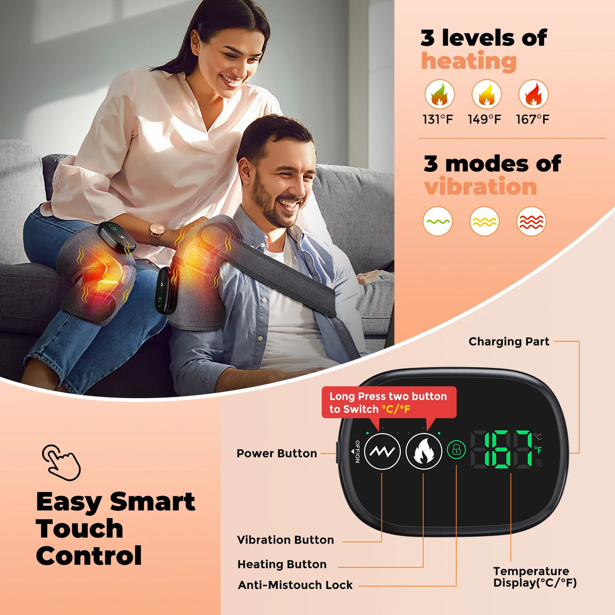 Heated Cordless Knee Massager with Vibration and Heat Therapy