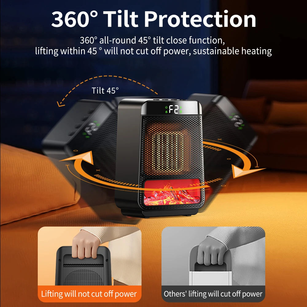 Portable PTC Ceramic Space Heater with Ambient Light and Timer - 18
