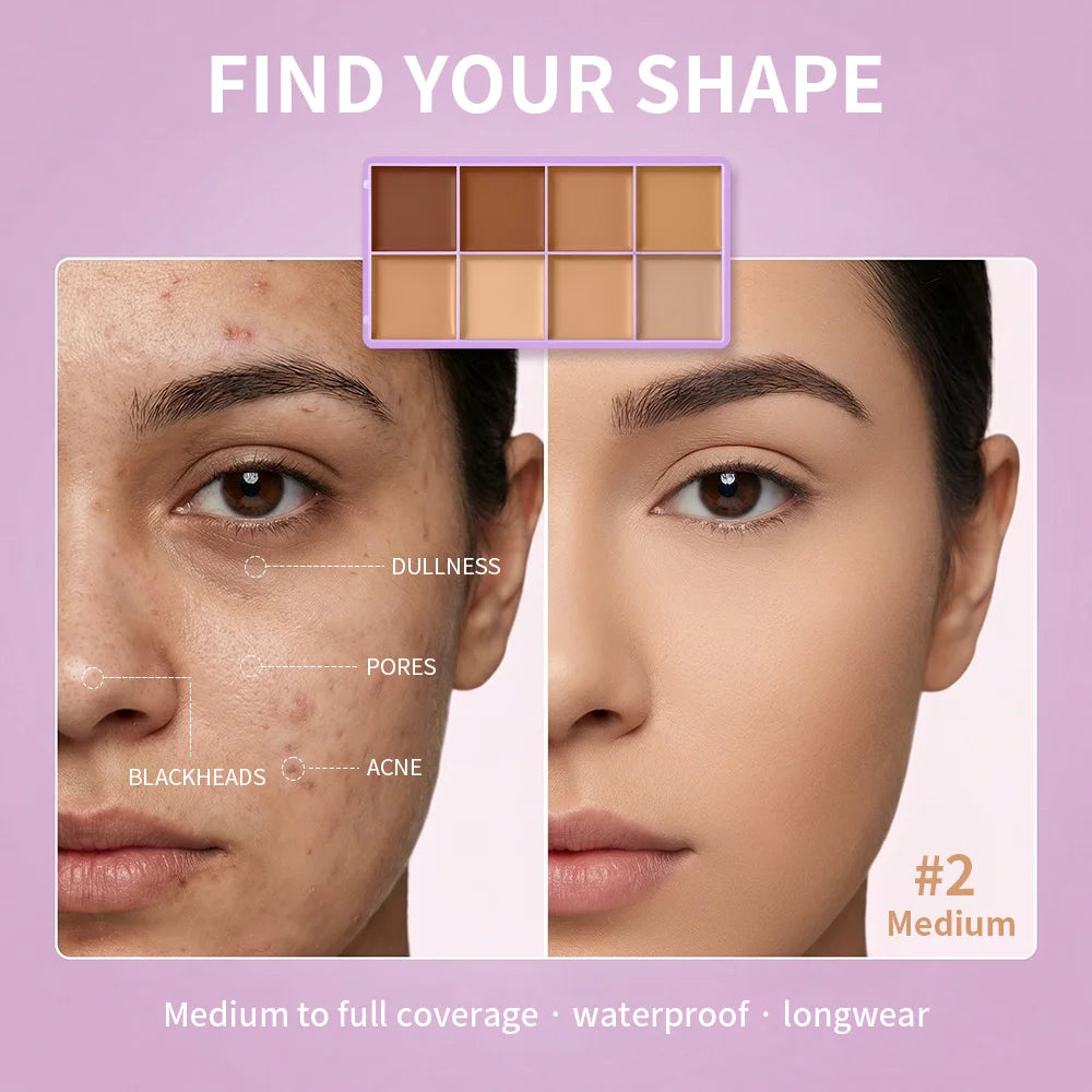 8-Shade Full Coverage Cream Concealer and Contour Palette