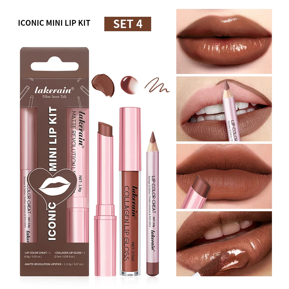 3-Piece Waterproof Matte Lipstick and Lip Liner Makeup Set