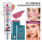Color Correcting CC Cream and Sunscreen Blush Stick Makeup Set