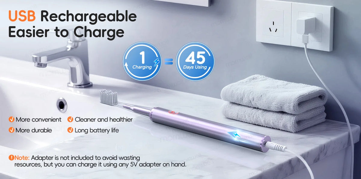 Rechargeable Acoustic Electric Toothbrush with 4 Replacement Heads