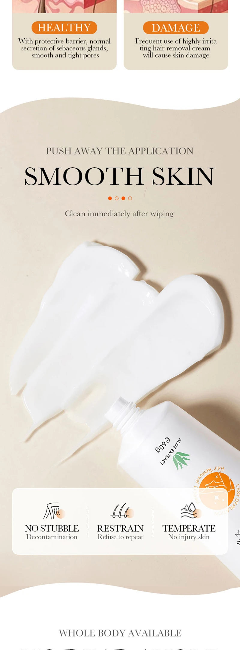 Pain-Free Aloe Vera Hair Removal Cream for Smooth Skin - 8