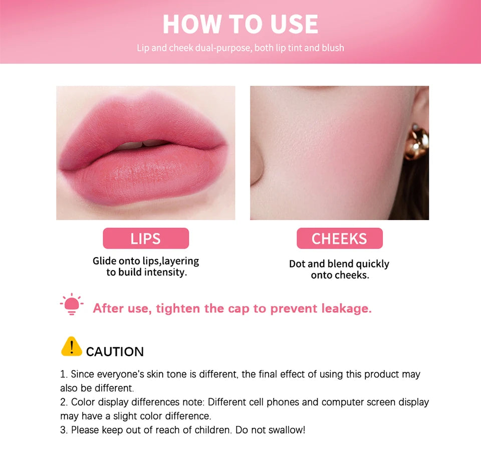 Waterproof Moisturizing Fruity Lip Stain and Liquid Blush - 15