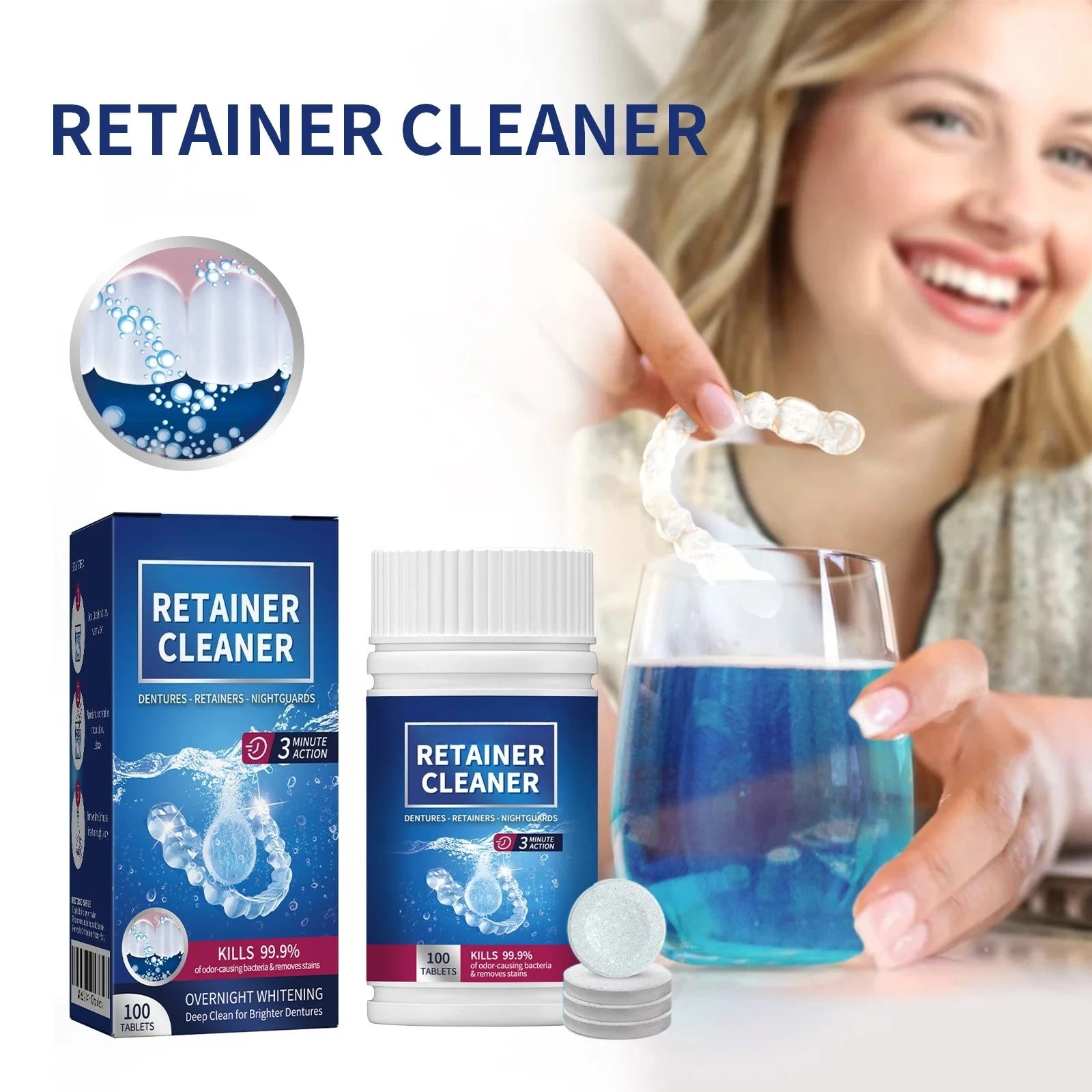 100 Pcs Denture and Retainer Cleaning Tablets for Deep Stain Removal