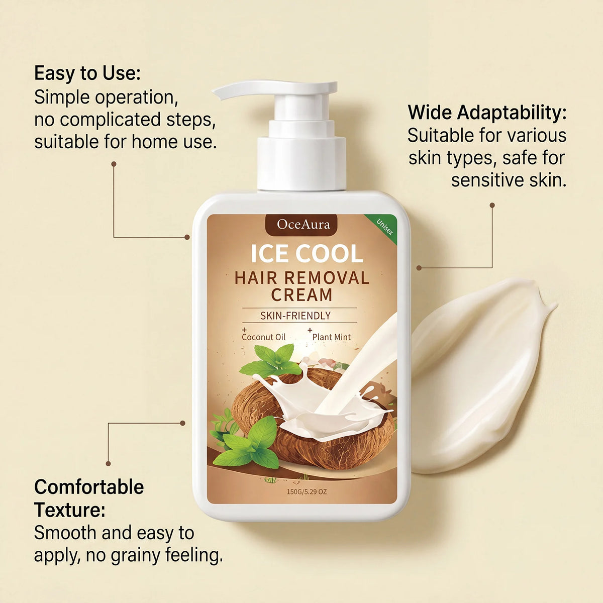 Ice Cool Painless Hair Removal Cream for Face and Body