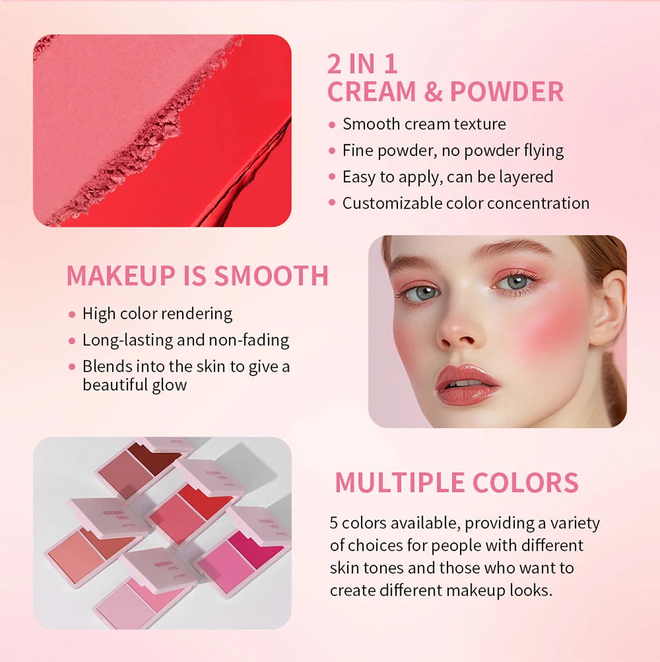2-in-1 Cream and Powder Blush Palette for Long-Lasting Makeup