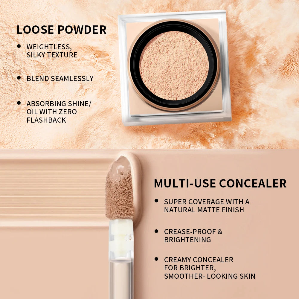 Matte Finish Concealer and Loose Setting Powder Makeup Set - 6