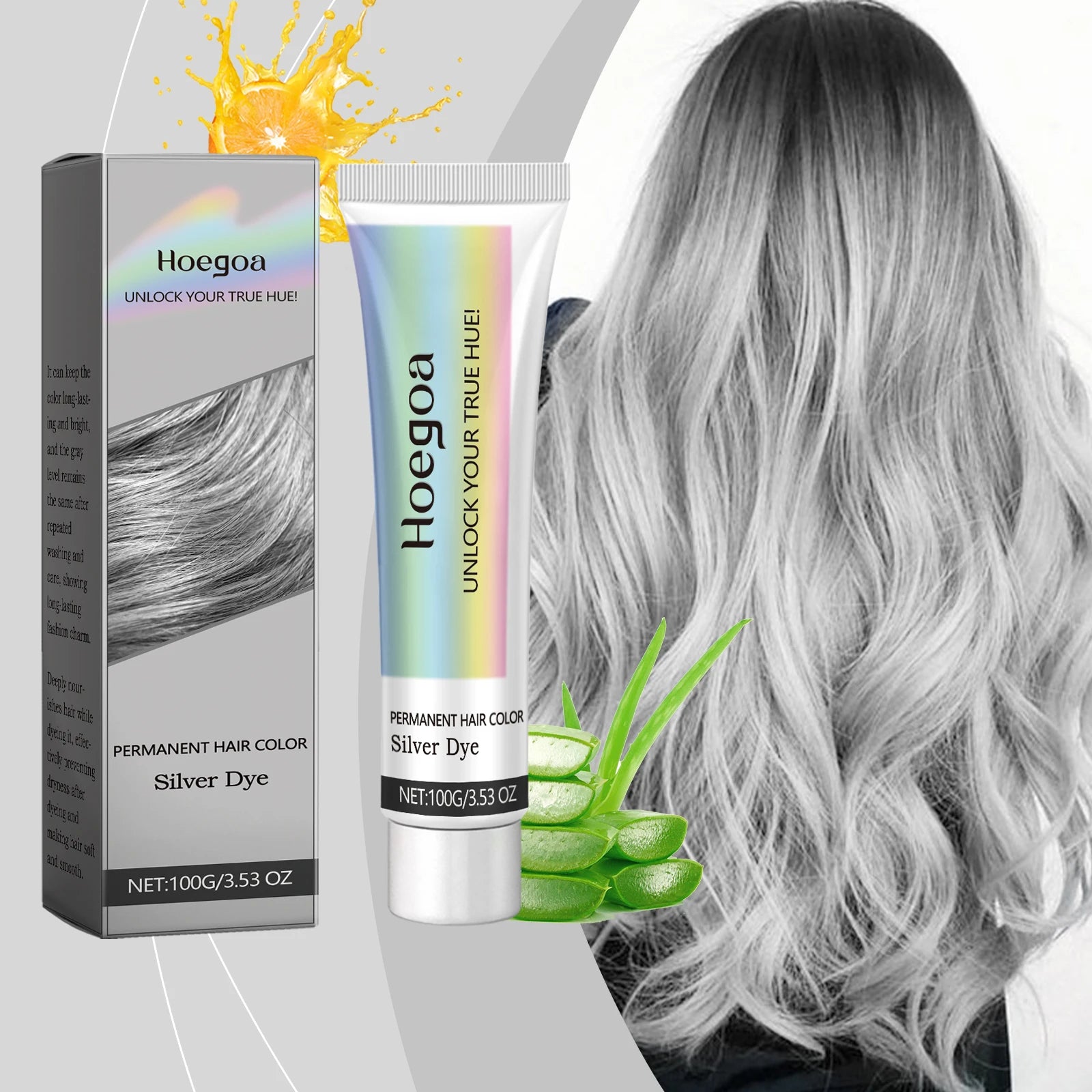 Permanent Silver Gray Hair Coloring Cream - 8