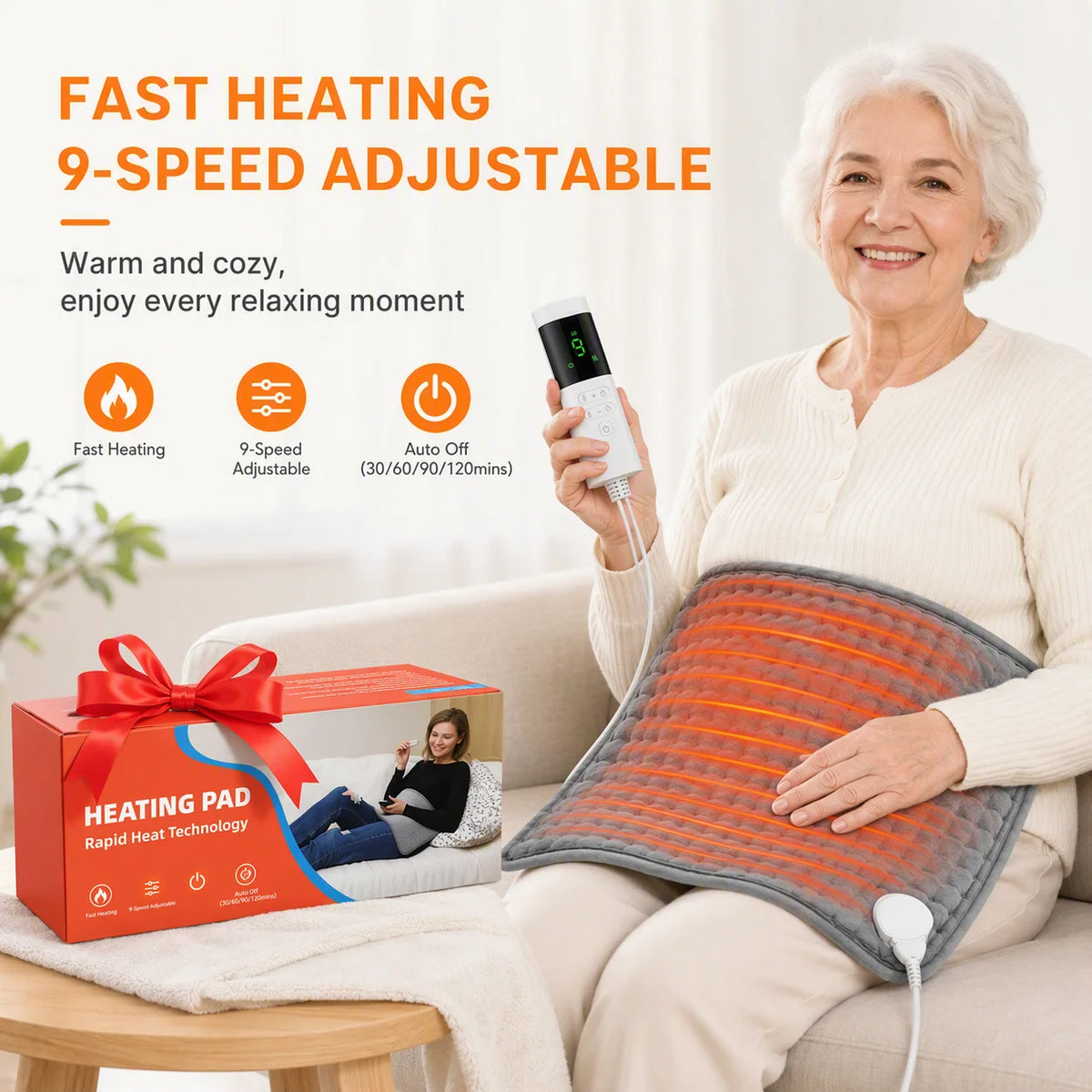 Electric Heating Pad with 9 Heat Settings and 4 Timer Levels