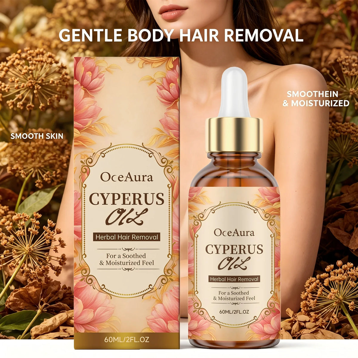 Cyperus Herbal Oil for Hair Growth Inhibition and Skin Soothing