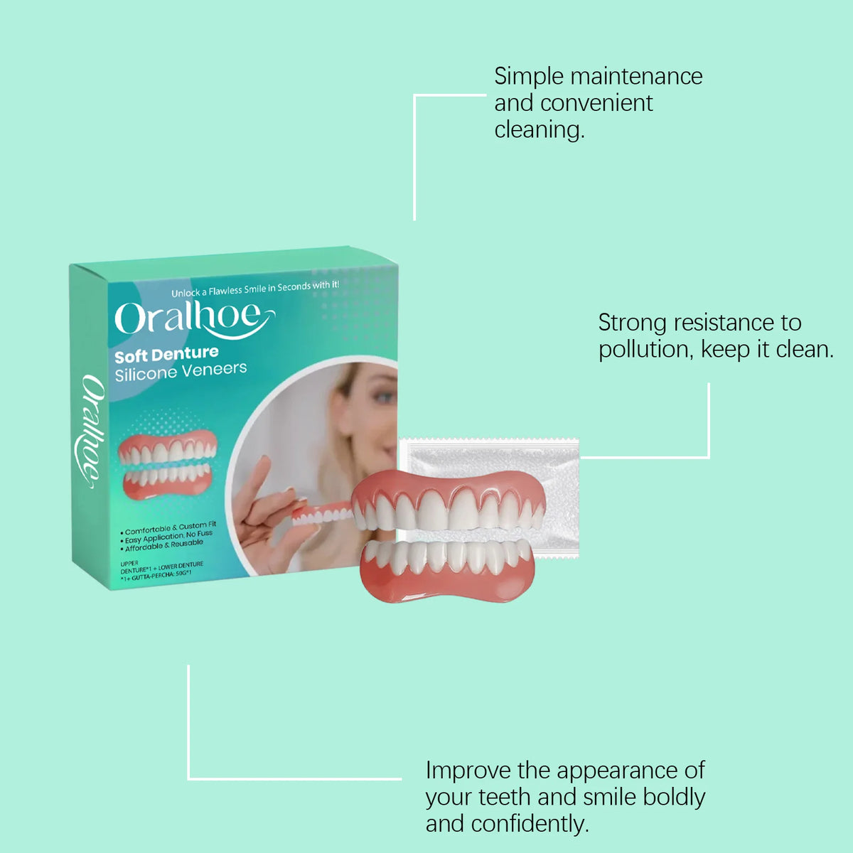 Flexible Silicone Cosmetic Denture Set for Temporary Smile Repair