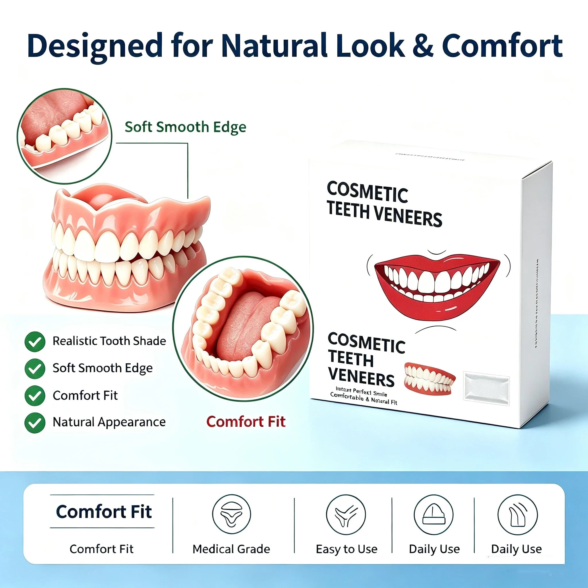 Comfort Fit Silicone Dentures Upper and Lower Set - 9