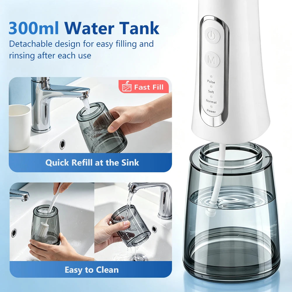 Cordless Water Dental Flosser with 4 Cleaning Modes and 300ml Tank - 10