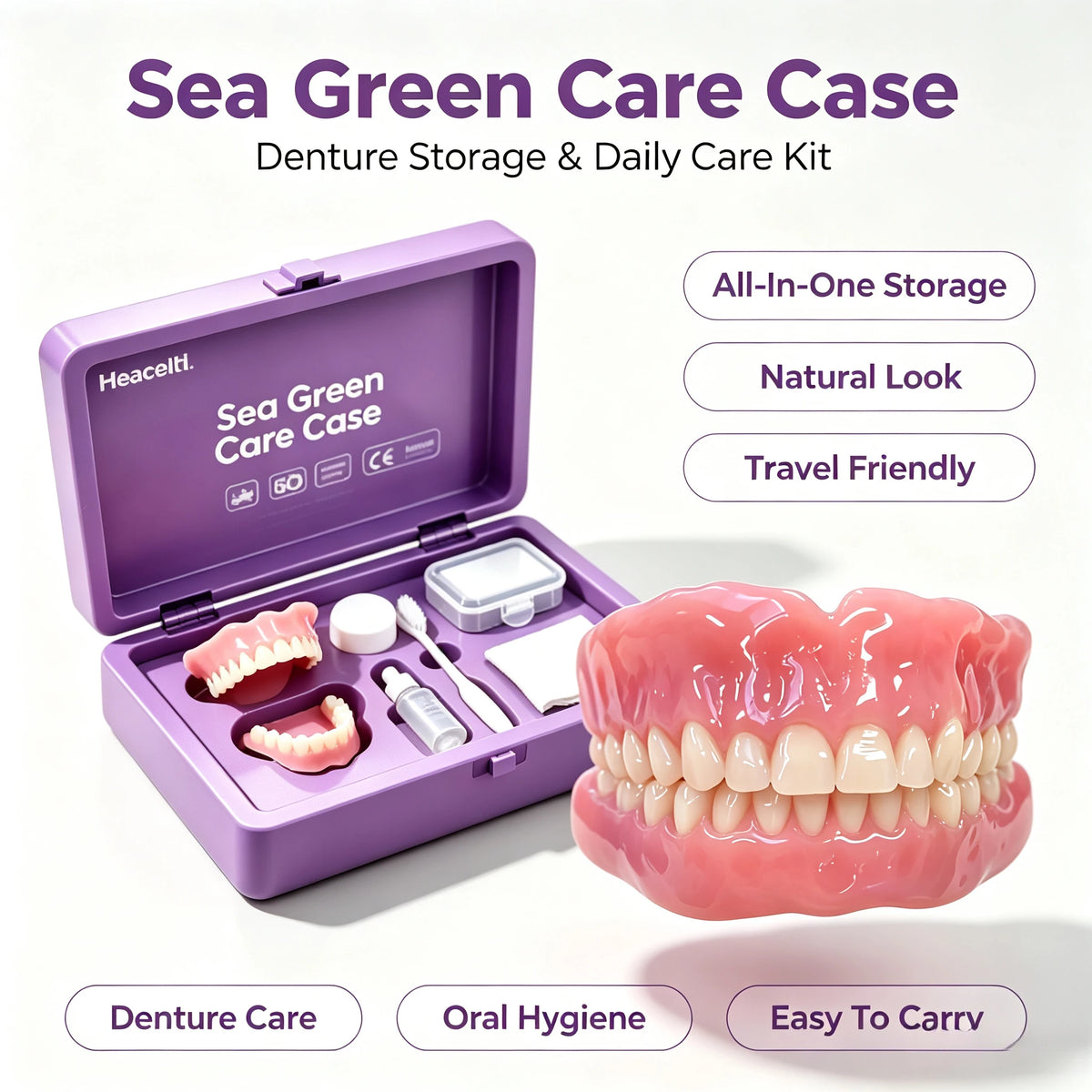 Realistic Cosmetic Denture Set with Travel Care Kit