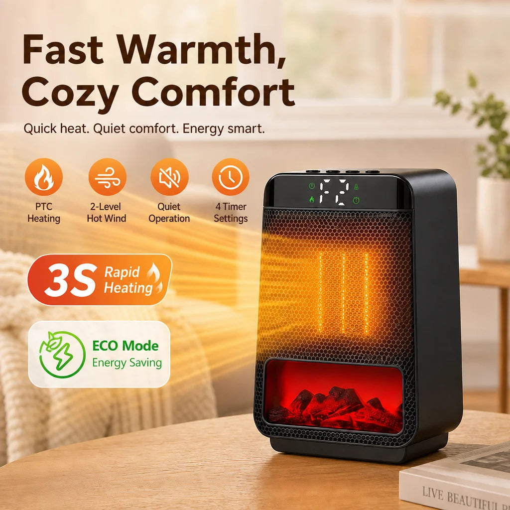 Portable PTC Ceramic Desktop Heater with Timer and Digital Display