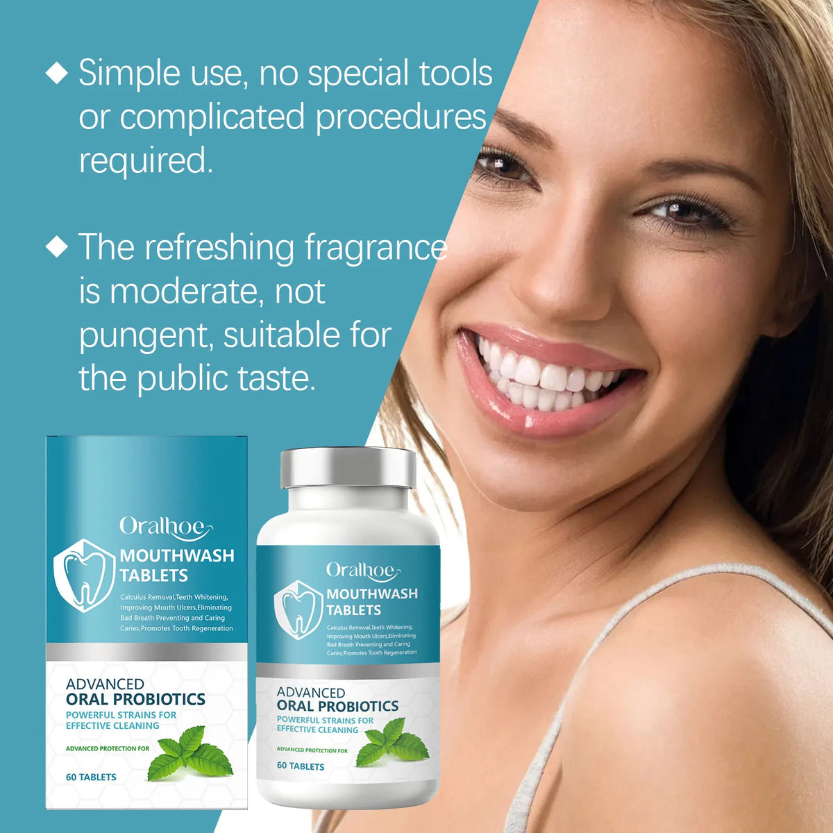 Refreshing Teeth Whitening & Probiotic Mouthwash Tablets