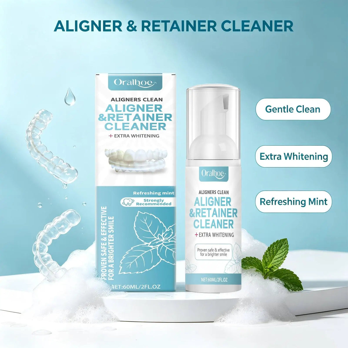 Refreshing Mint Foam Cleaner for Dental Aligners and Retainers