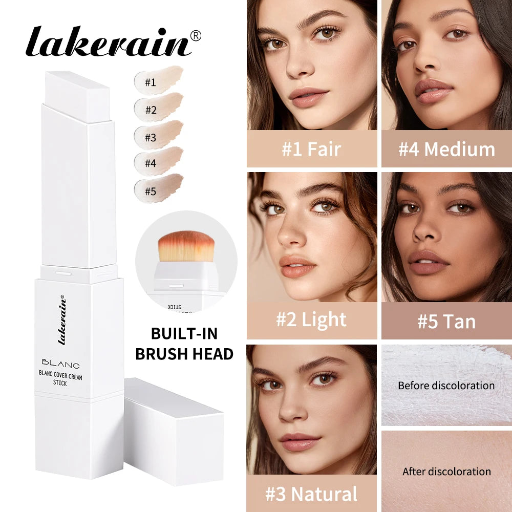 Dual-Ended Waterproof Cream Foundation Stick with Built-in Brush