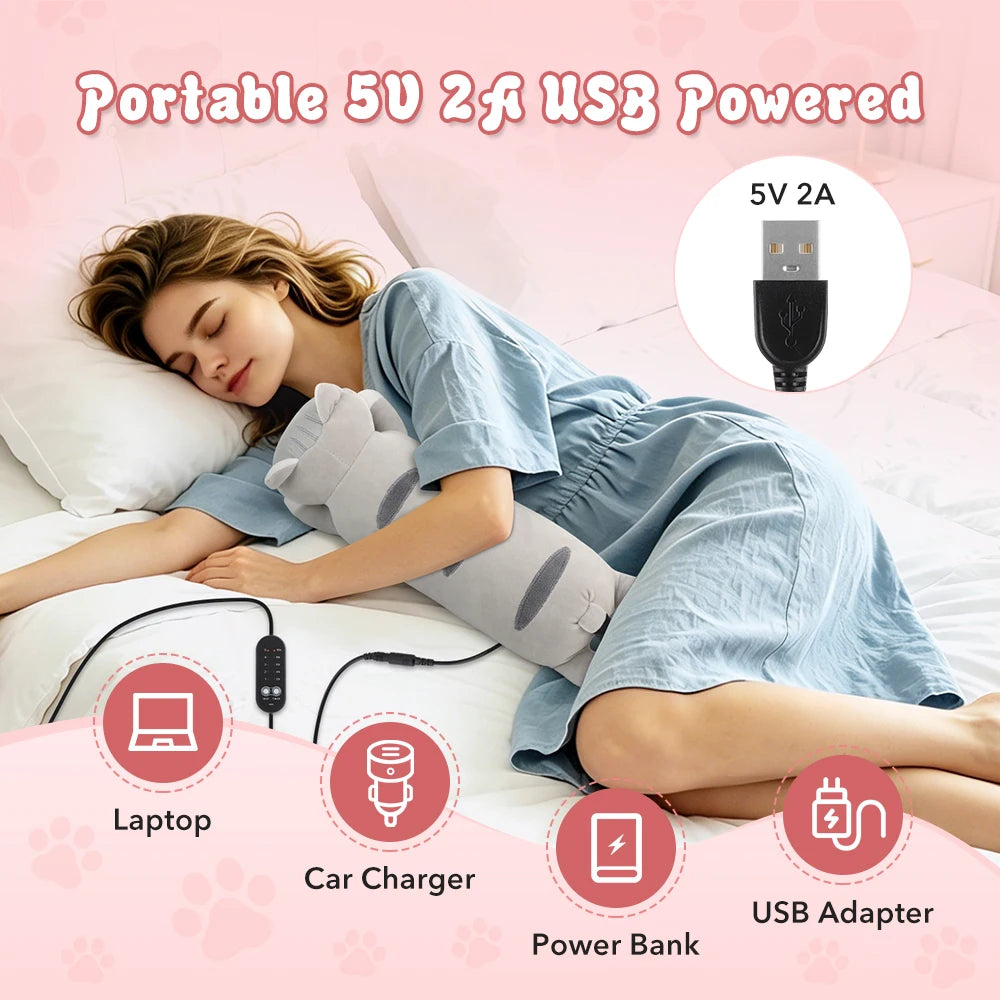 USB Heated Cat Plush Pillow for Pain Relief and Relaxation