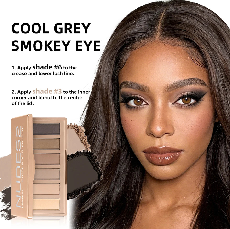 6-Color Matte Nude Eyeshadow Palette with Makeup Brushes - 12