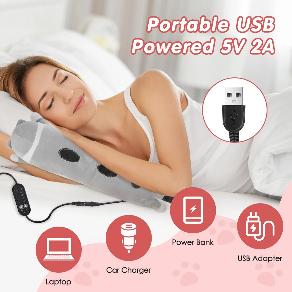 USB Heated Cat Plush Pillow with Adjustable Heat and Timer