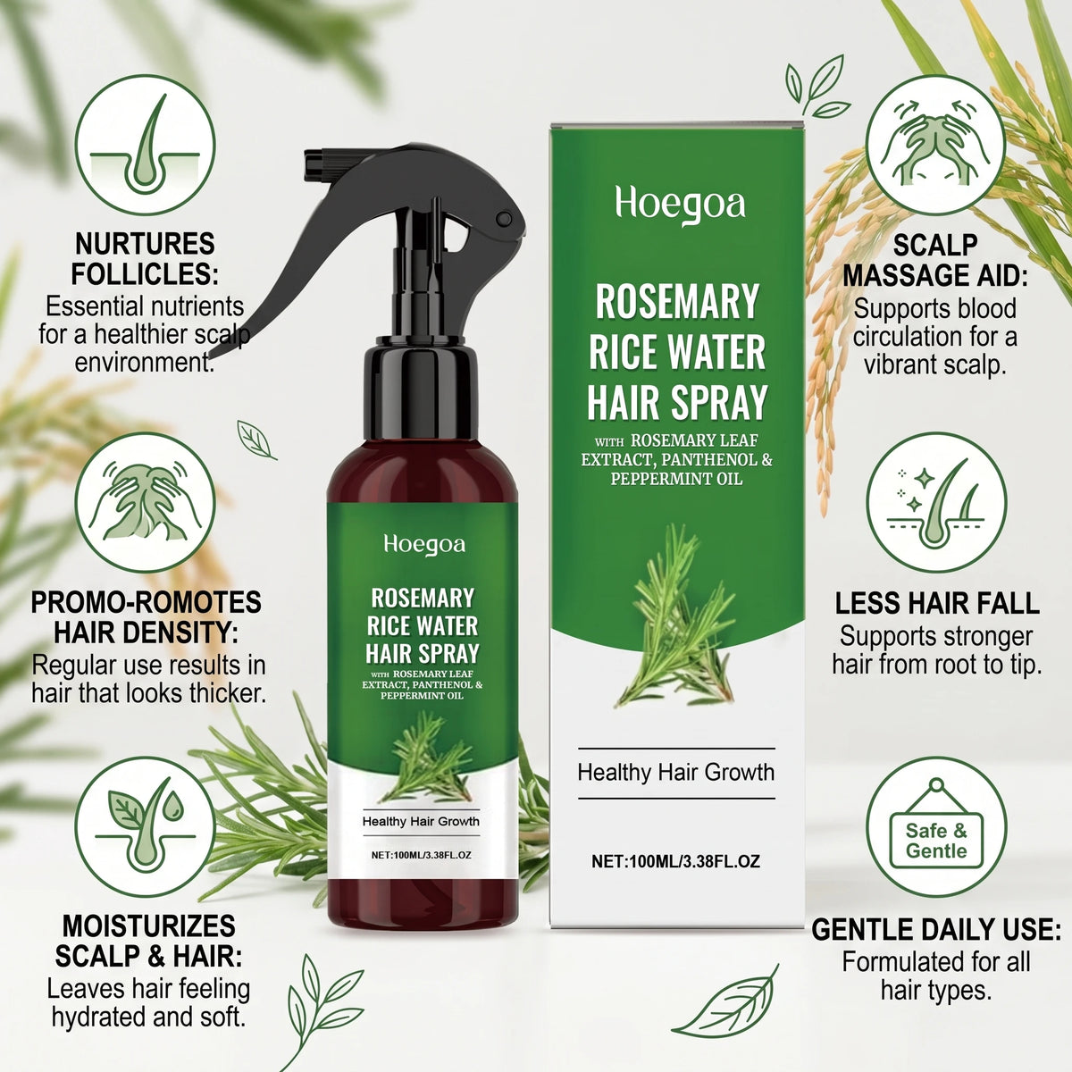 Rosemary Rice Water Hair Growth and Strengthening Spray