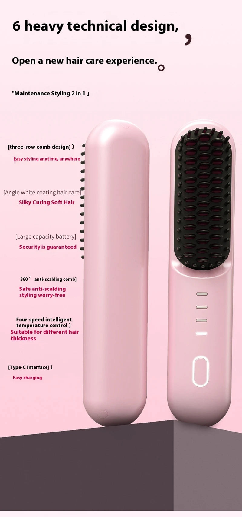 Fast-Heating Ionic Hair Straightening Brush for Frizz-Free Styling
