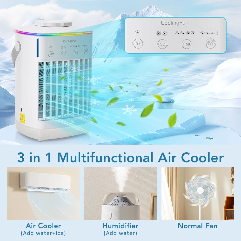 3-in-1 Portable Desktop Air Cooler and Humidifier Fan