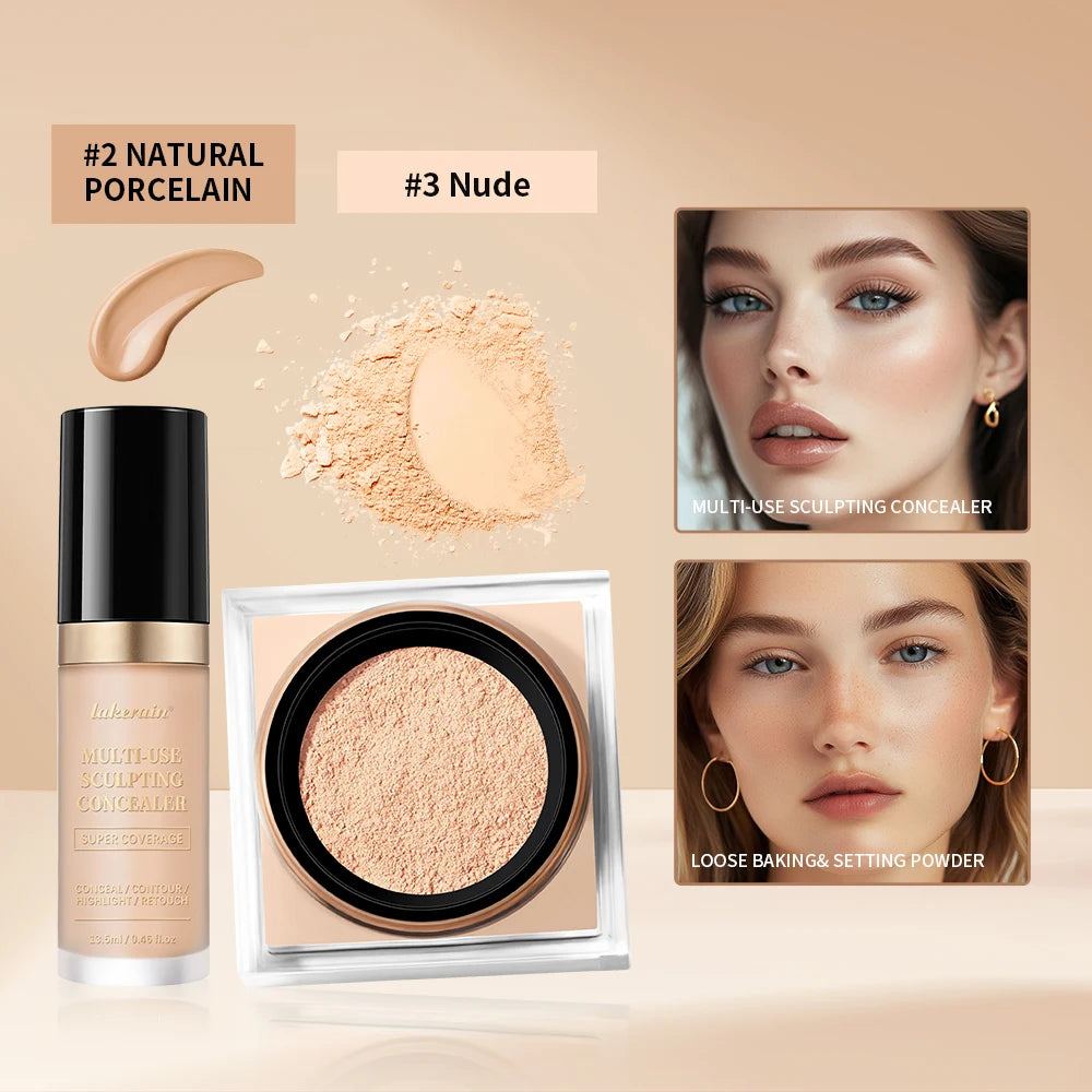 Matte Finish Concealer and Loose Setting Powder Makeup Set