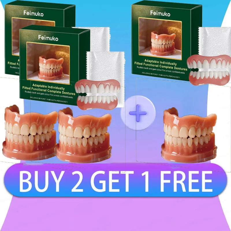 Natural Looking Cosmetic Silicone Denture Set for Upper and Lower Teeth