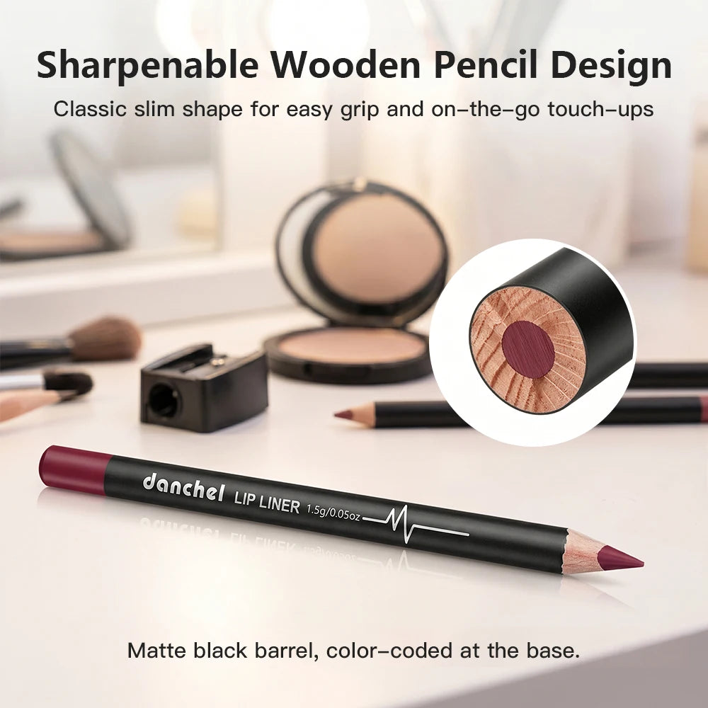 12-Color Waterproof Matte Lip Liner Pencil Set - 9