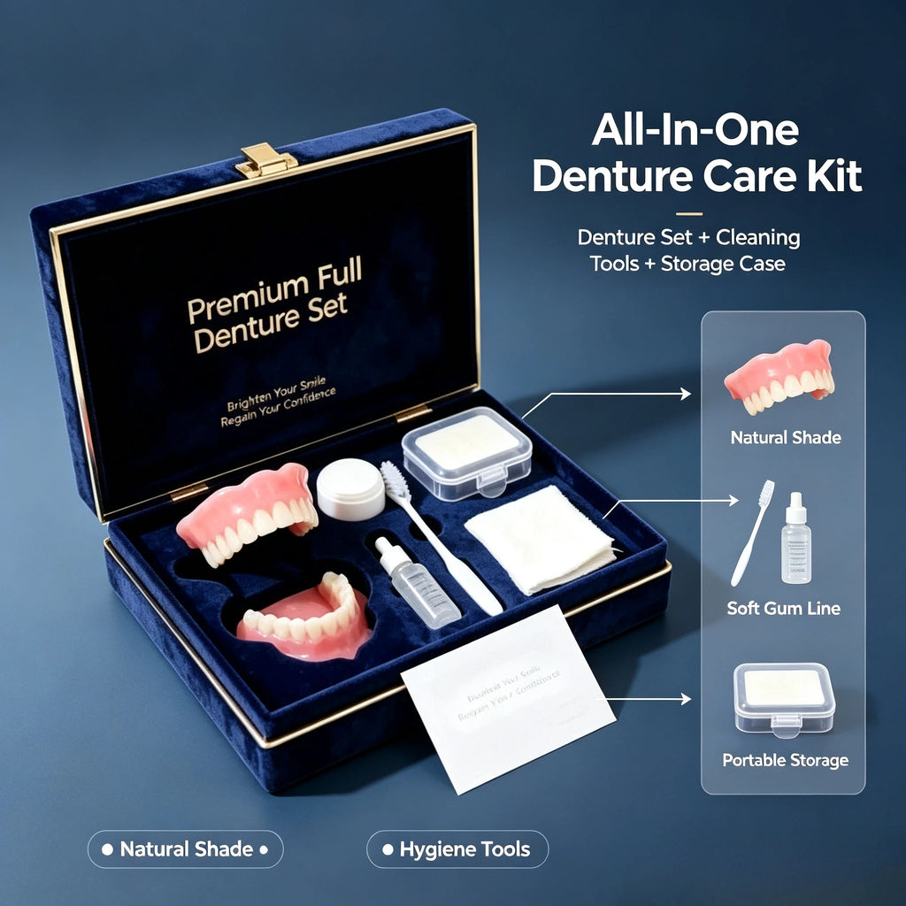 Full Mouth Cosmetic Denture Set with Hygiene Kit and Storage Case