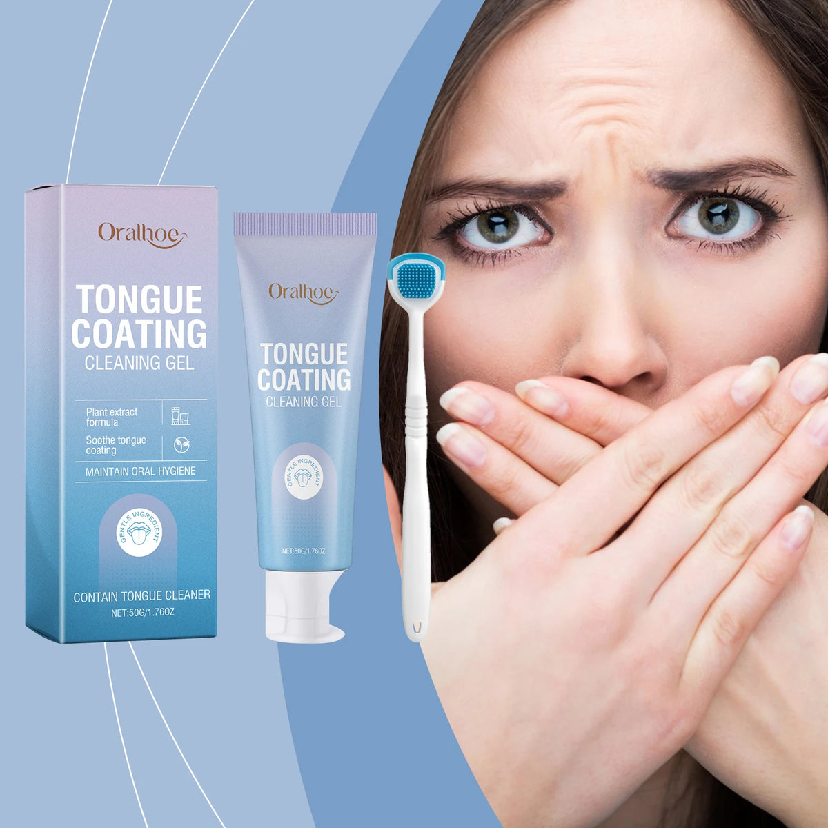 Tongue Cleaning Gel and Scraper Brush Kit for Fresh Breath