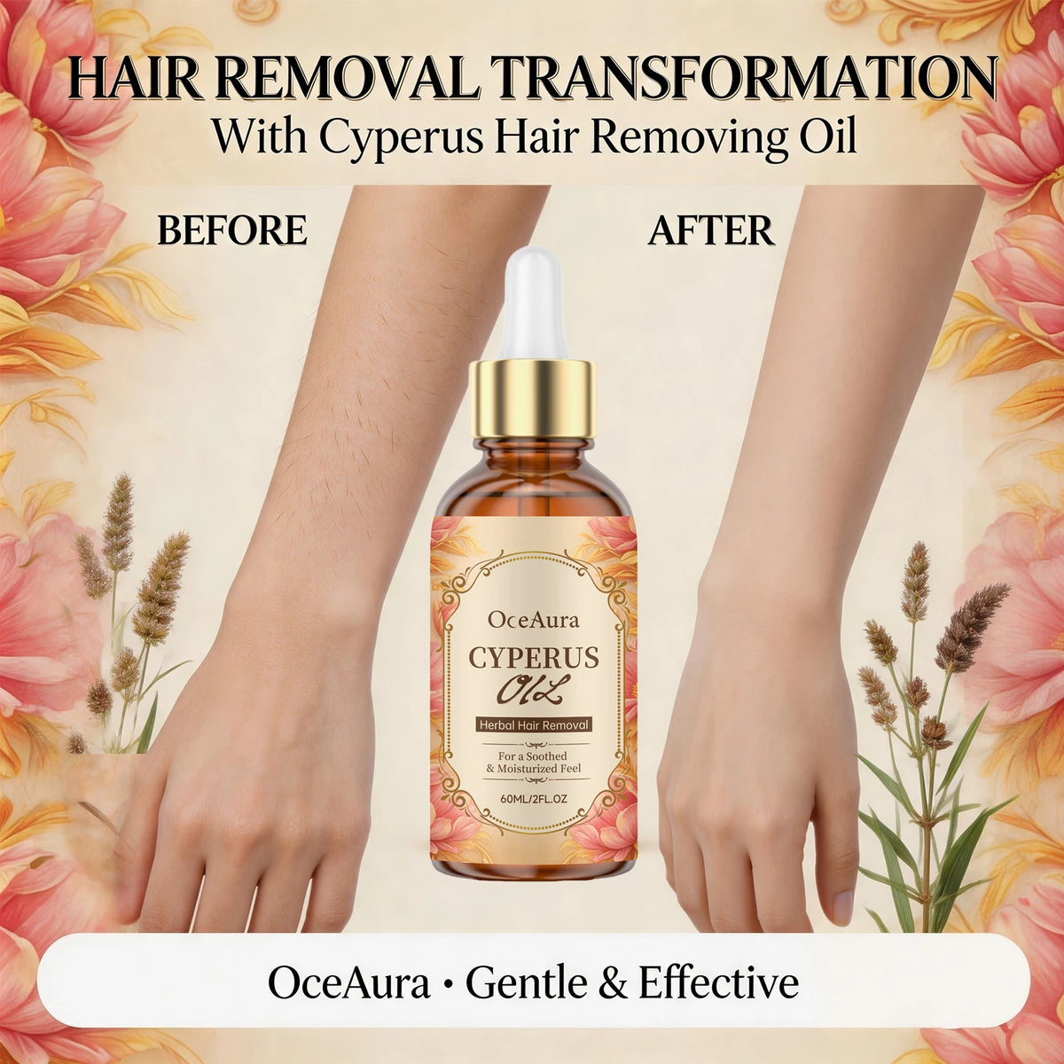 Cyperus Herbal Oil for Hair Growth Inhibition and Skin Soothing