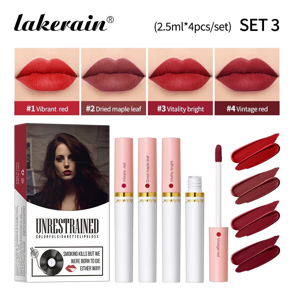 4-Piece Velvet Matte Lipstick Set Waterproof Long-Lasting