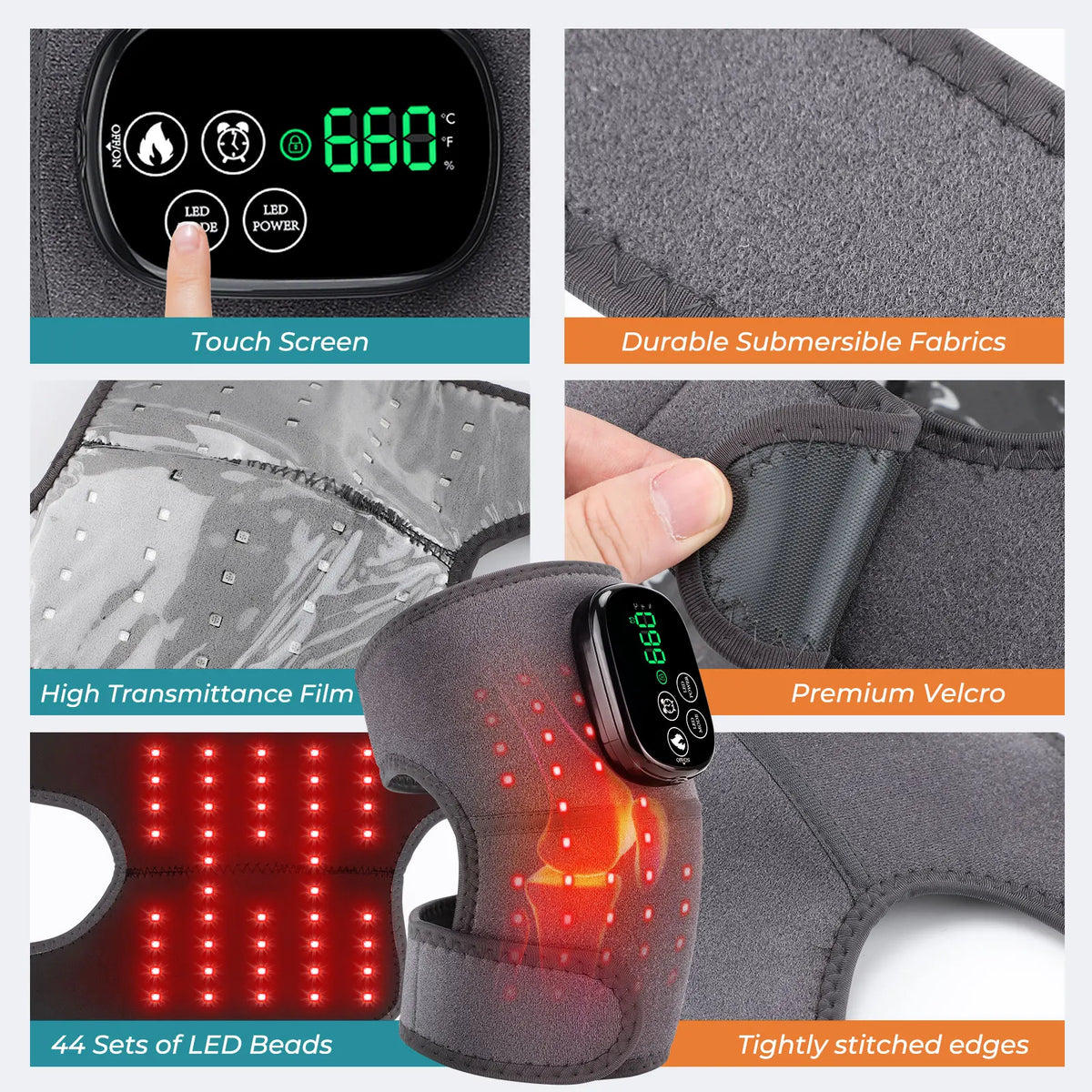 Cordless Heated Knee and Joint Support Brace with Red Light