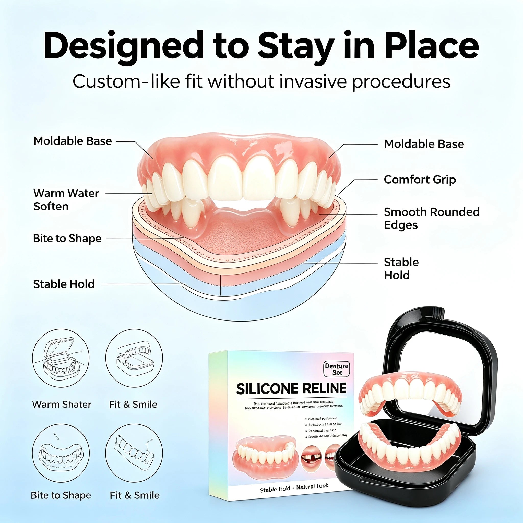 Instant Fit Realistic Cosmetic Dentures - Top & Bottom Set - 11