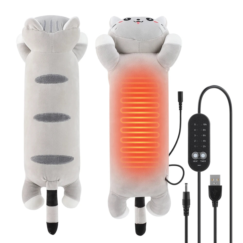 USB Heated Cat Plush Pillow for Pain Relief and Relaxation