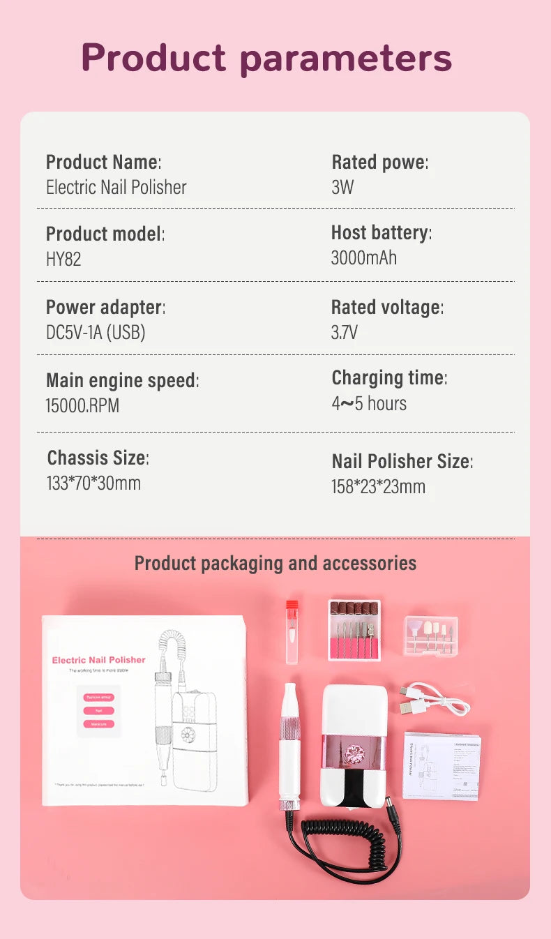 Rechargeable Electric Nail Drill Set with 12 Bits